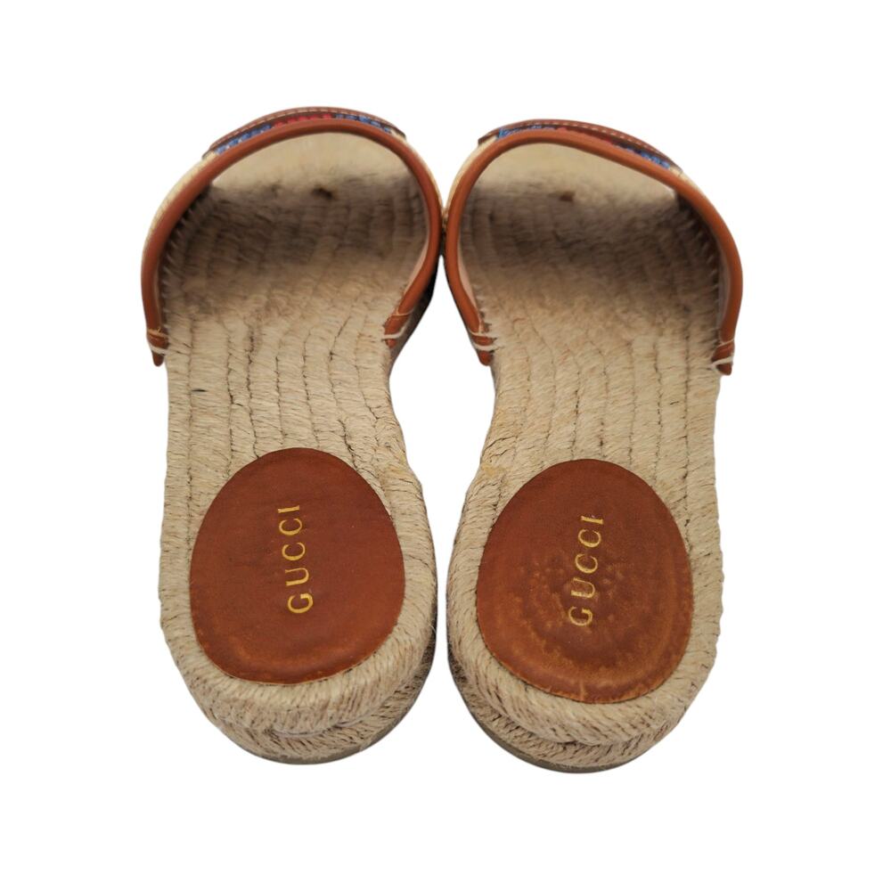 Gucci Multicolor Raffia Slide Sandals with Red & Blue Accents - Picture 5 of 10